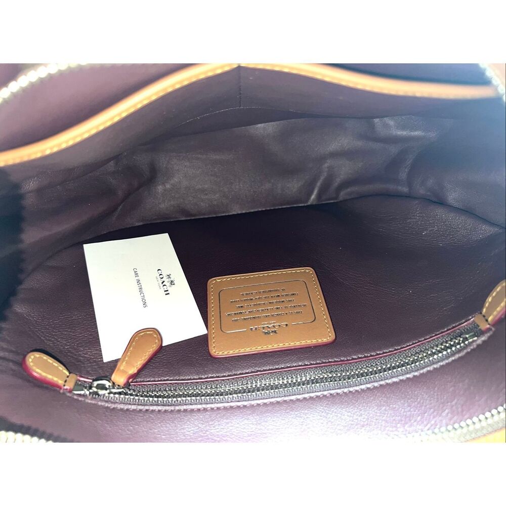 Coach Brown Leather Hobo with Burgundy Trim - Picture 6 of 8